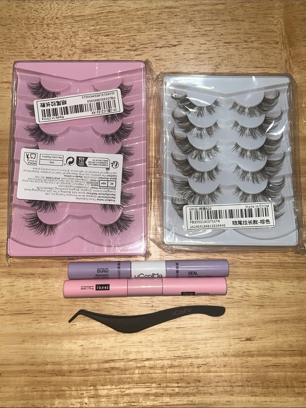 Pink and Purple False Eyelash Kit with Tweezer and Seal Glue NWT